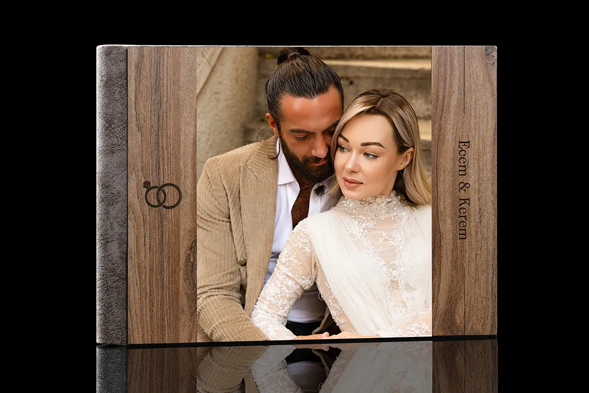 Ahşap kapaklı kişiye özel fotoğraf albümü